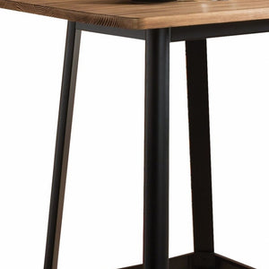 Homeroots 28" Natural And Black Square Solid Wood And Brass Bar Table   374286
