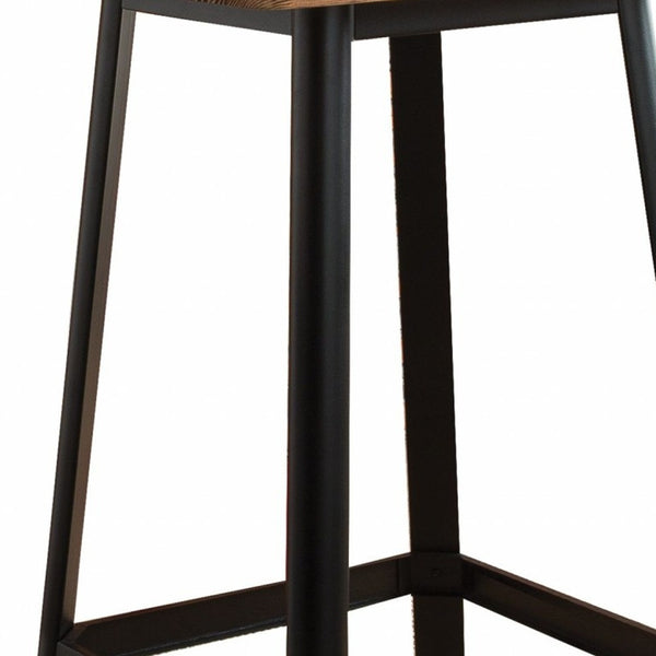 Homeroots 28" Natural And Black Square Solid Wood And Brass Bar Table   374286