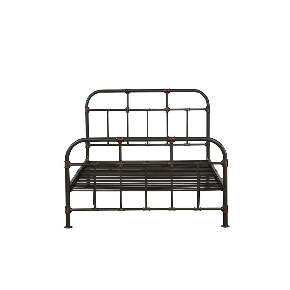 Homeroots Gray Industrial Pipe Design Full Bed Frame Sandy Gray Metal 374288