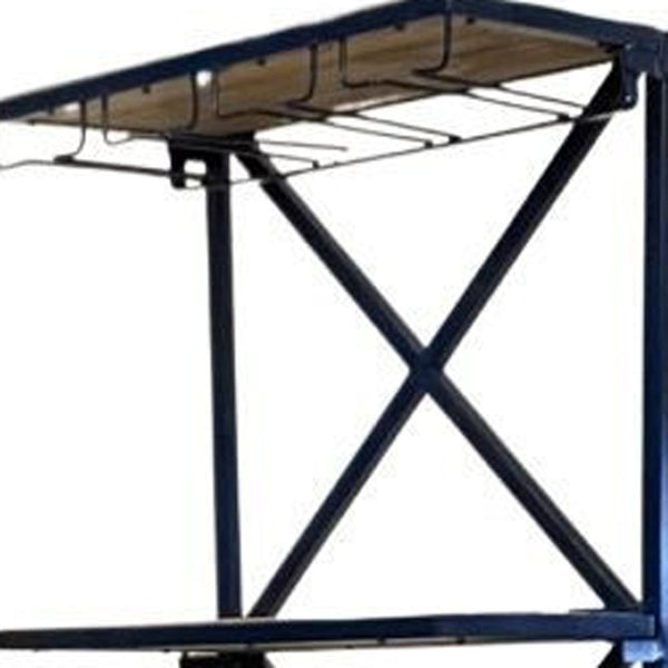 HomeRoots 20.5" Vintage Blue Half-Bike Bar - Unique Metal & Mango Wood Design for Stylish Entertaining & Storage 374316