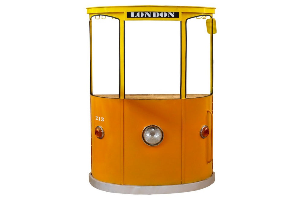 Homeroots 18" X 70.5" X 49.5" Yellow And Orange London Tram Bar  Wood 374320