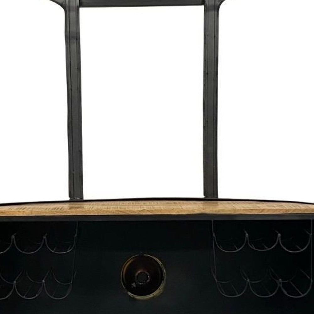 HomeRoots 18" Vintage-Inspired London Tram Bar in Bold Yellow and Orange - No Assembly, Perfect for Entertaining 374320