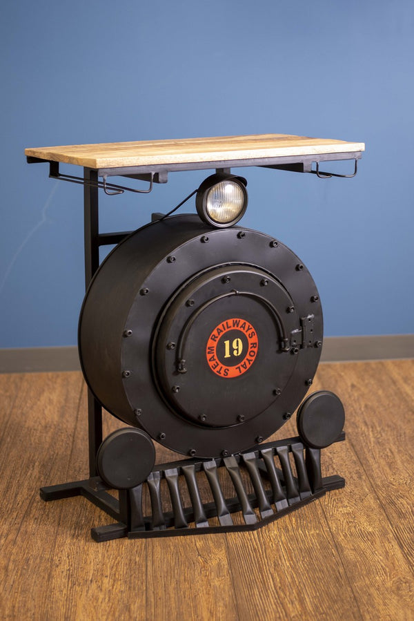 Homeroots 17.5" X 28.5" X 36" Steam Engine Bar Counter  Wood 374321
