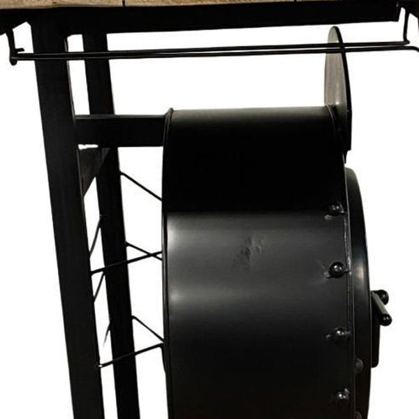 HomeRoots 17.5" Steam Engine Bar Counter – Vintage Industrial Charm with Mango Wood Top & No Assembly Required 374321