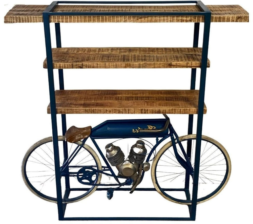 HomeRoots 72" Vintage Blue & Brown Distressed Three-Tier Bookcase - Stylish Industrial Wood & Steel Storage Solution 374329