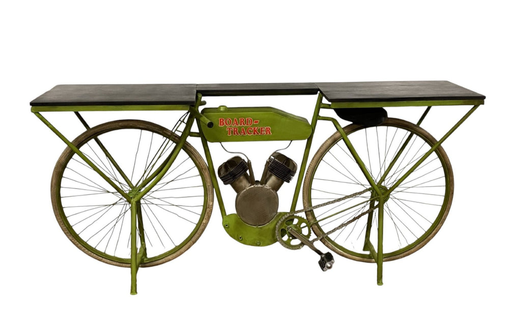 HomeRoots 71" Rustic Bike-Inspired Kitchen Cart with Solid Mango Wood & Reclaimed Metal - Unique Storage Solution 374331