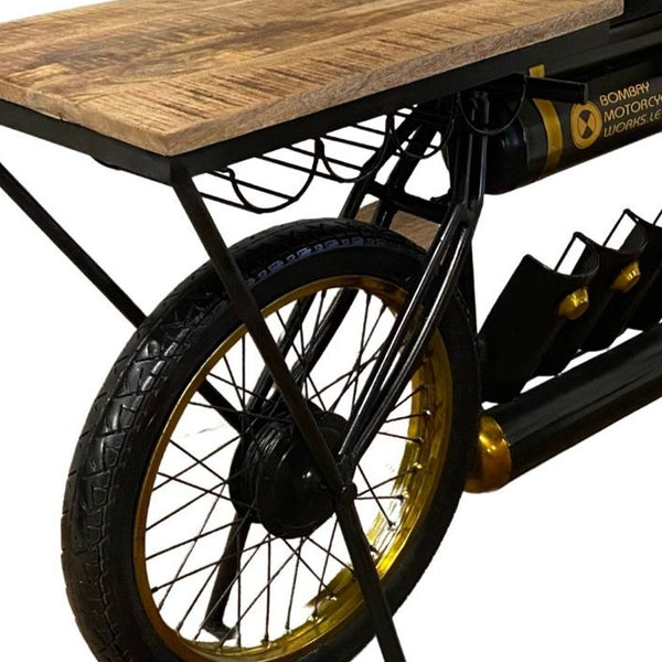 Homeroots Black And Gold Iron And Solid Wood Bar Cart With Wine Storage   374332