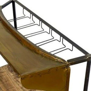 HomeRoots 24" Vintage-Inspired Tuk Tuk Bar with Mango Wood, Metal Frame, Wine Rack & Stemware Storage - Chic Style! 374335