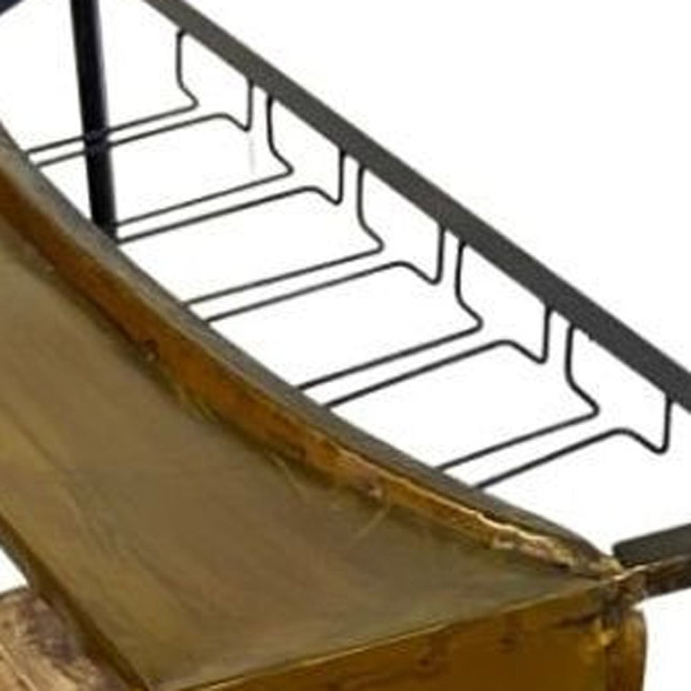 HomeRoots 24" Vintage-Inspired Tuk Tuk Bar with Mango Wood, Metal Frame, Wine Rack & Stemware Storage - Chic Style! 374335