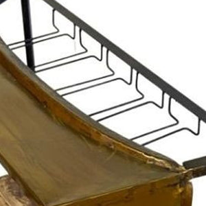 HomeRoots 24" Vintage-Inspired Tuk Tuk Bar with Mango Wood, Metal Frame, Wine Rack & Stemware Storage - Chic Style! 374335