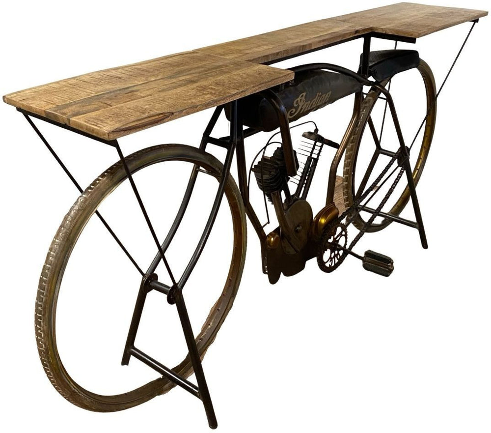 Homeroots Brown Metal Mango Wood Iconic Vintage Cycle Table  Wood 374339