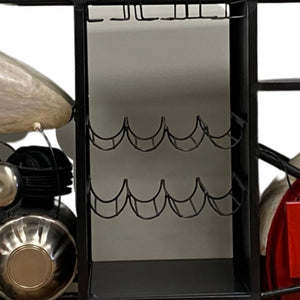 Homeroots Red And Black Metal And Wood Rolling Glider Bike Bar Cart With Wine Storage   374340