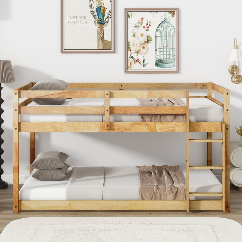 English Elm Solid Wooden Twin Over Twin Floor Bunk Bed - Safe, Stylish, And Functional With Natural Finish Design W504P191673-GIGA