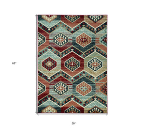 Homeroots 3' X 5' Red Machine Woven Honeycomb Lodge Indoor Area Rug  Polypropylene 374401