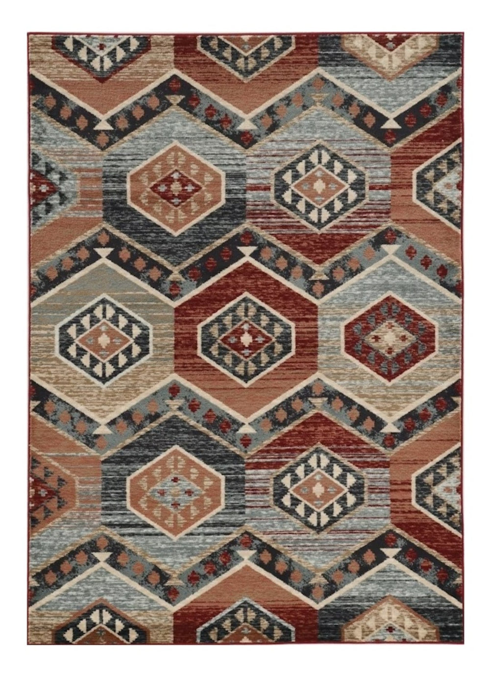 HomeRoots 9' Bold Geometric Area Rug in Red, Gray & Orange – Durable, Stain-Resistant Design for Modern Homes 9' X 12' 374404