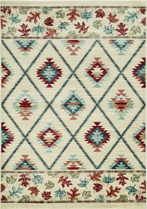 HomeRoots 5' Southwestern Area Rug in Earthy Ivory, Blue & Red - Durable, Stain-Resistant Design for Homes 5' X 8' 374406