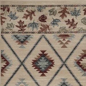 HomeRoots 5' Southwestern Area Rug in Earthy Ivory, Blue & Red - Durable, Stain-Resistant Design for Homes 5' X 8' 374406
