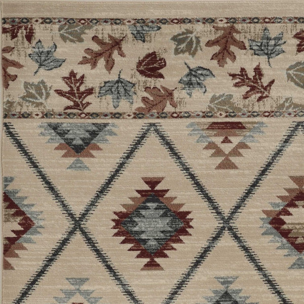 HomeRoots 5' Southwestern Area Rug in Earthy Ivory, Blue & Red - Durable, Stain-Resistant Design for Homes 5' X 8' 374406