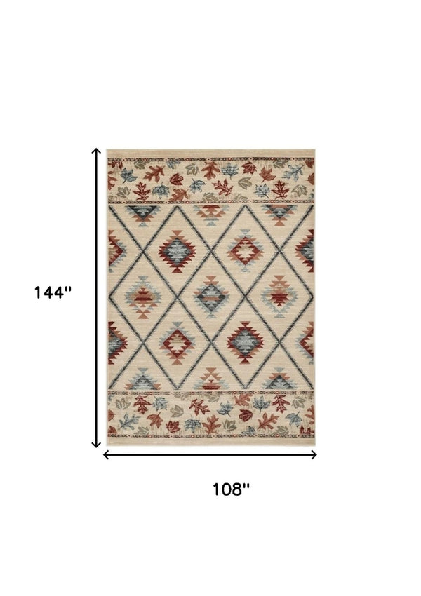 HomeRoots 9' Southwestern Area Rug in Ivory, Red, and Gray – Durable, Stylish, and Perfect for Any Room 9' X 12' 374408