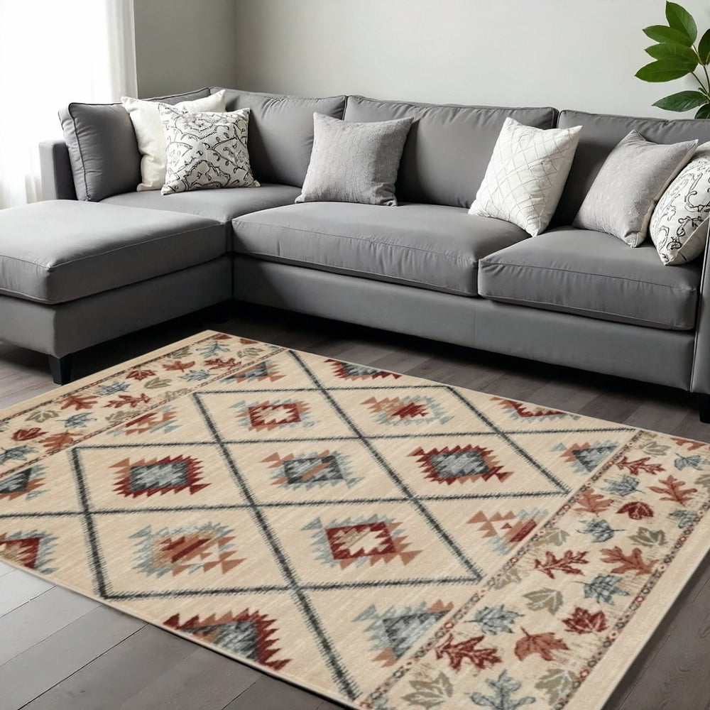 HomeRoots 9' Southwestern Area Rug in Ivory, Red, and Gray – Durable, Stylish, and Perfect for Any Room 9' X 12' 374408