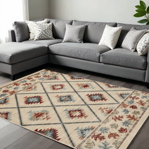 HomeRoots 9' Southwestern Area Rug in Ivory, Red, and Gray – Durable, Stylish, and Perfect for Any Room 9' X 12' 374408