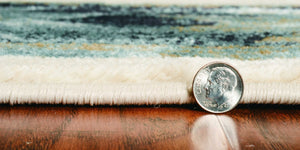 HomeRoots 8' Southwestern Round Rug in Ivory and Blue – Durable, Stain-Resistant, Ideal for High-Traffic Areas 5' X 8' 374410