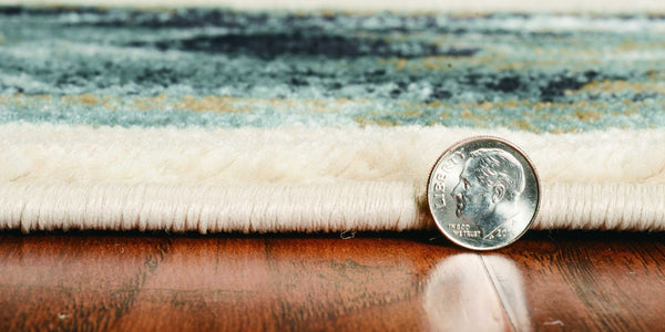 HomeRoots 8' Southwestern Round Rug in Ivory and Blue – Durable, Stain-Resistant, Ideal for High-Traffic Areas 5' X 8' 374410