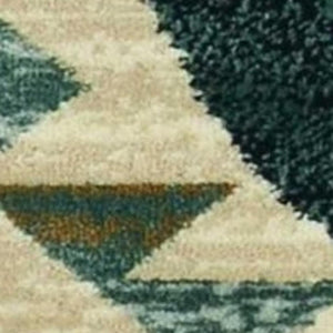 HomeRoots 8' Southwestern Round Rug in Ivory and Blue – Durable, Stain-Resistant, Ideal for High-Traffic Areas 5' X 8' 374410