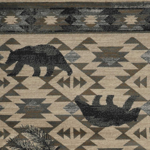 HomeRoots 8' Southwestern Round Rug in Ivory and Blue – Durable, Stain-Resistant, Ideal for High-Traffic Areas 5' X 8' 374410