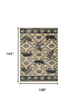 HomeRoots 9' Elegant Ivory and Gray Woodland Lodge Area Rug - Durable, Stain-Resistant, Ideal for Family Spaces 9' X 12' 374412