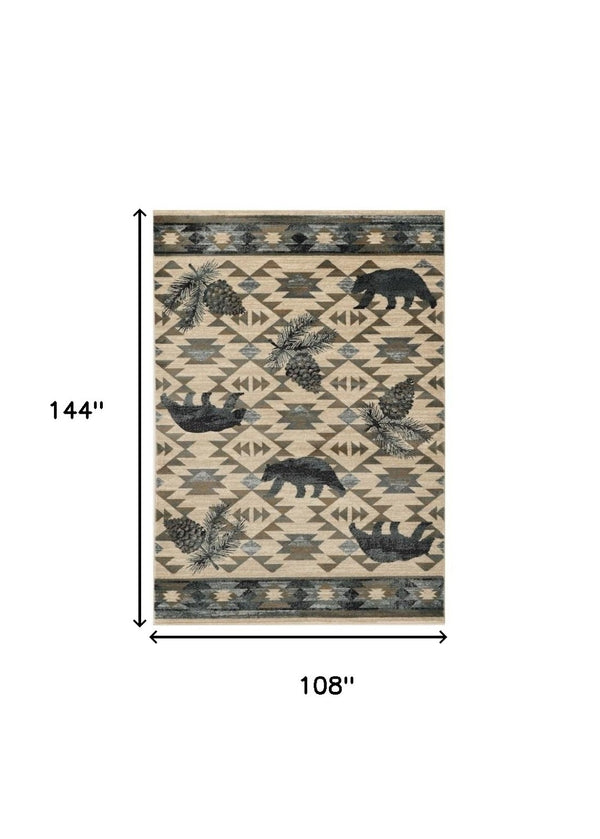 HomeRoots 9' Elegant Ivory and Gray Woodland Lodge Area Rug - Durable, Stain-Resistant, Ideal for Family Spaces 9' X 12' 374412