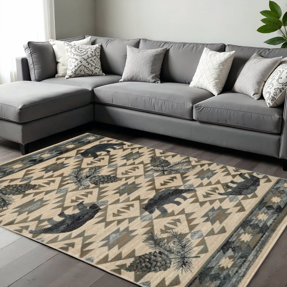 HomeRoots 9' Elegant Ivory and Gray Woodland Lodge Area Rug - Durable, Stain-Resistant, Ideal for Family Spaces 9' X 12' 374412