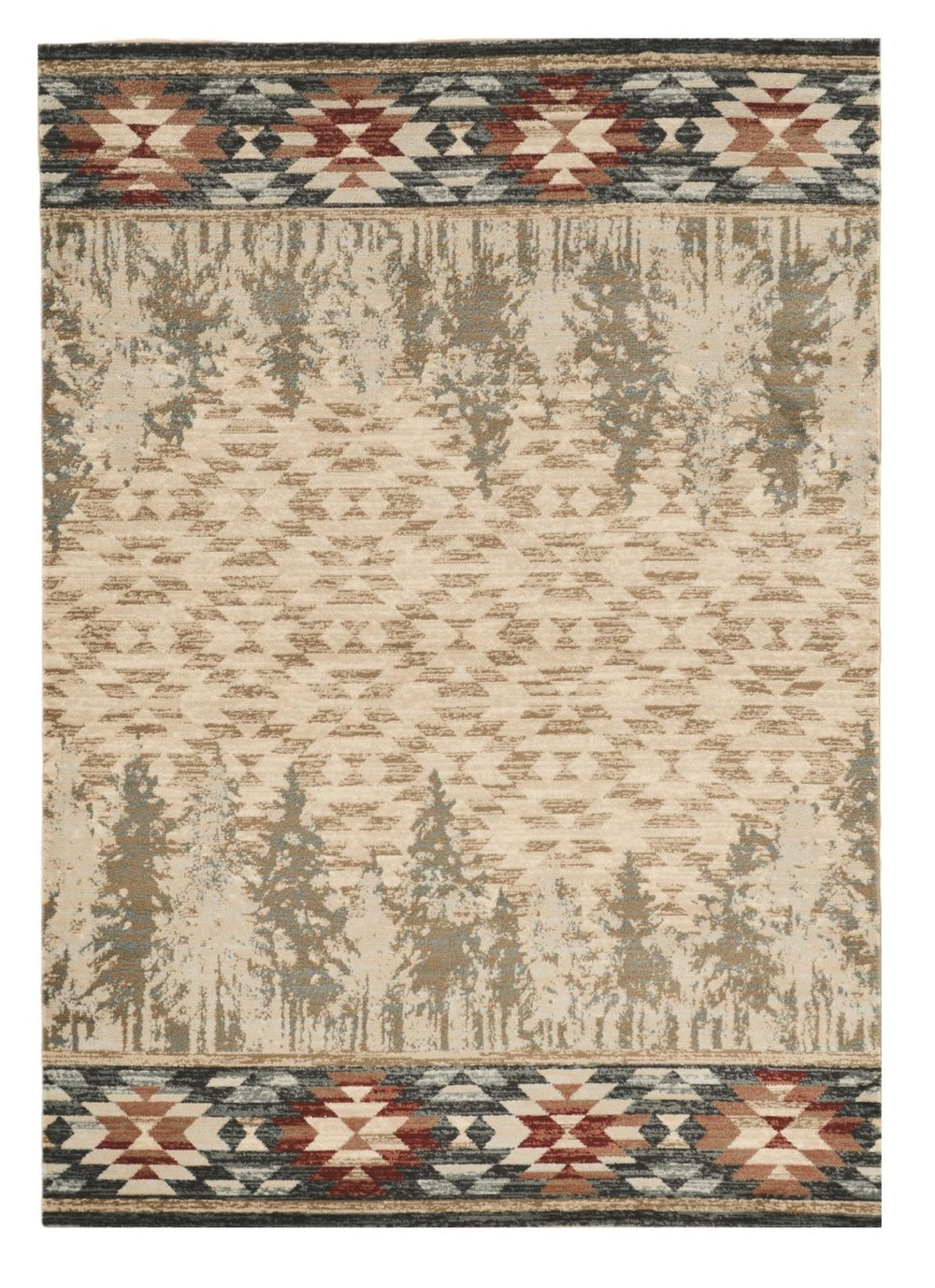 HomeRoots 8' Southwestern Area Rug in Earthy Ivory, Green, and Red - Durable, Easy-Care, Timeless Design 5' X 8' 374414