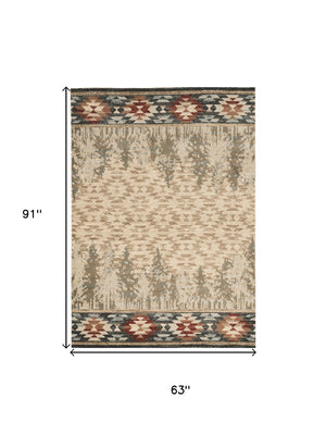 HomeRoots 8' Southwestern Area Rug in Earthy Ivory, Green, and Red - Durable, Easy-Care, Timeless Design 5' X 8' 374414