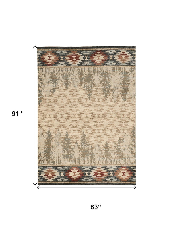HomeRoots 8' Southwestern Area Rug in Earthy Ivory, Green, and Red - Durable, Easy-Care, Timeless Design 5' X 8' 374414