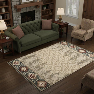 HomeRoots 8' Southwestern Area Rug in Earthy Ivory, Green, and Red - Durable, Easy-Care, Timeless Design 5' X 8' 374414