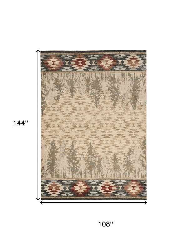HomeRoots 9' Southwestern Area Rug in Beige, Gray & Rust – Durable, Stain-Resistant for Family Spaces & More 9' X 12' 374416