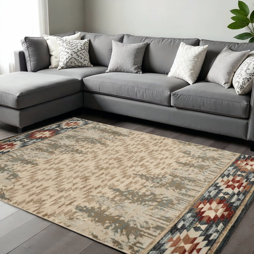 HomeRoots 9' Southwestern Area Rug in Beige, Gray & Rust – Durable, Stain-Resistant for Family Spaces & More 9' X 12' 374416