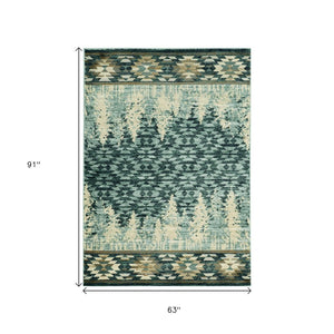 HomeRoots 5' Slate Blue and Ivory Southwestern Area Rug - Stylish, Plush, Durable Design for Any Room 5' X 8' 374418