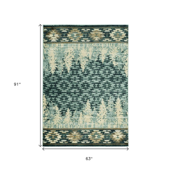 HomeRoots 5' Slate Blue and Ivory Southwestern Area Rug - Stylish, Plush, Durable Design for Any Room 5' X 8' 374418