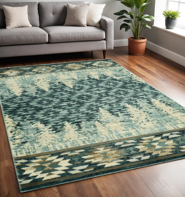 HomeRoots 5' Slate Blue and Ivory Southwestern Area Rug - Stylish, Plush, Durable Design for Any Room 5' X 8' 374418