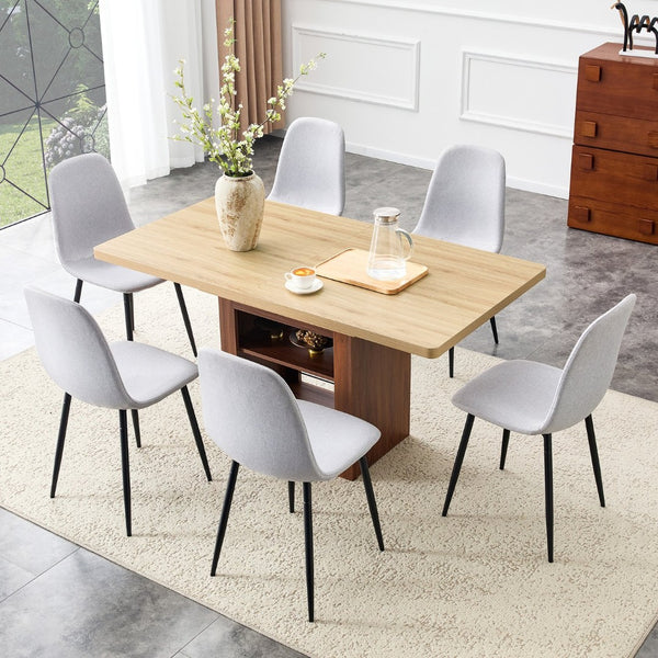 English Elm Expandable Dining Set with Pu Leather Chairs Modern Mdf Table Seats up to Eight Black,Light Gray,Walnut,Wood W1151S04676