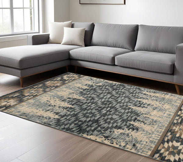 HomeRoots 9' Cozy Lodge Slate Blue Charcoal Beige Area Rug - Durable, Stain-Resistant, Easy-Care Design 9' X 12' 374420