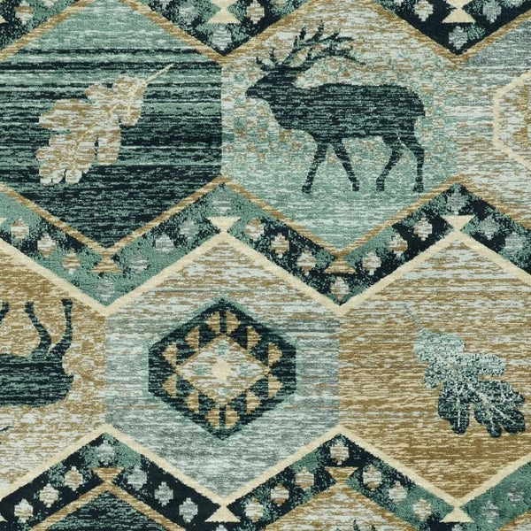 HomeRoots 8' Charming Blue and Green Woodland Lodge Round Rug for Cozy Rustic Living Spaces and Decor 5' X 8' 374422