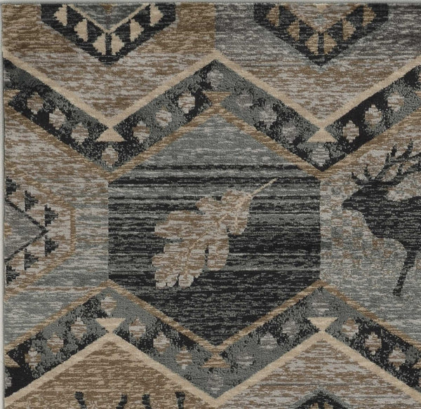 HomeRoots 8' Charming Blue and Green Woodland Lodge Round Rug for Cozy Rustic Living Spaces and Decor 5' X 8' 374422
