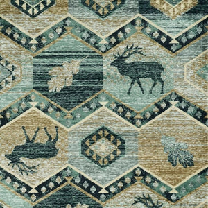 HomeRoots 8' Charming Blue and Green Woodland Lodge Round Rug for Cozy Rustic Living Spaces and Decor 5' X 8' 374422