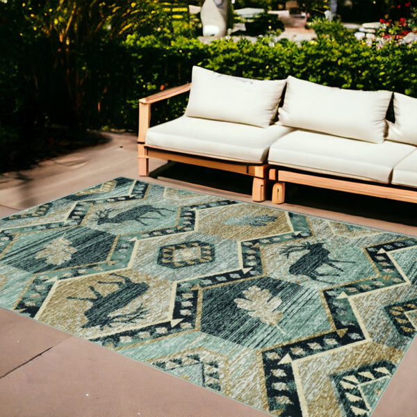 HomeRoots 8' Seafoam Lodge Area Rug - Durable, Stylish, and Easy-Care Accent for Indoor and Outdoor Spaces 8' x 10' 374423