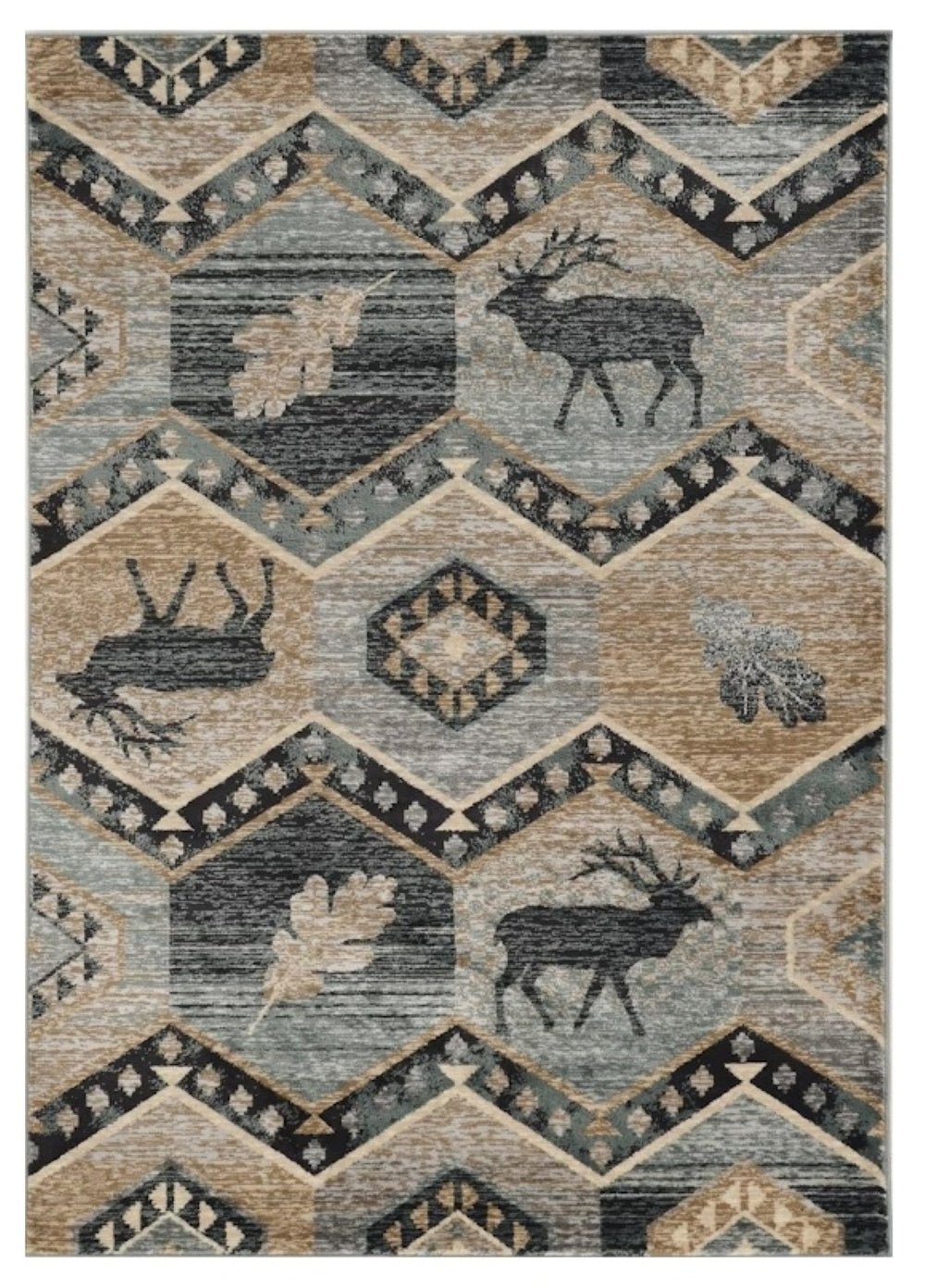 HomeRoots 9' Charcoal Gray and Tan Woodland Lodge Area Rug - Rustic Style, Durable, Easy-Clean for Cozy Spaces 9' X 12' 374424