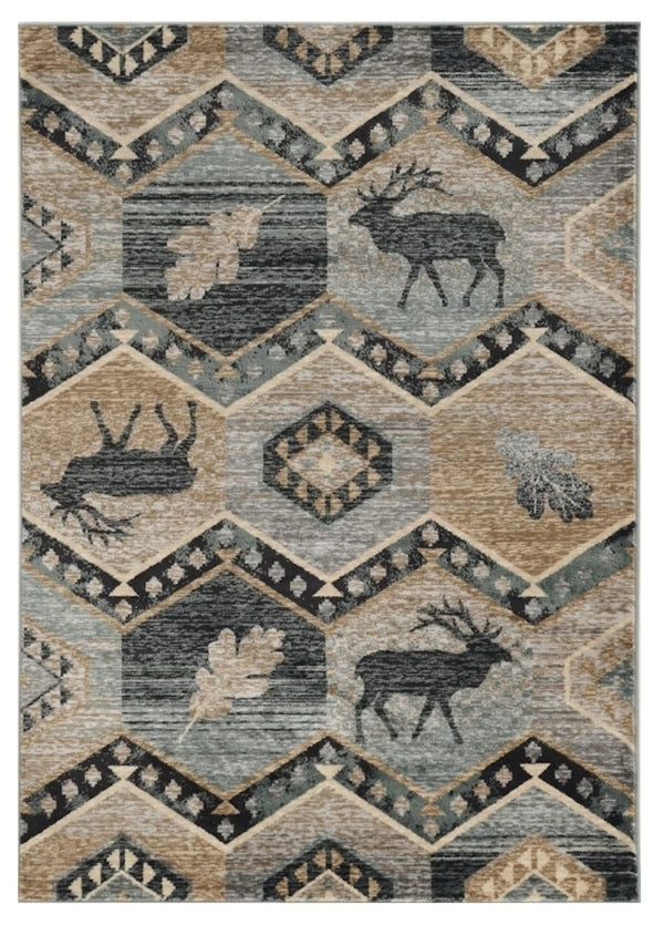 HomeRoots 9' Charcoal Gray and Tan Woodland Lodge Area Rug - Rustic Style, Durable, Easy-Clean for Cozy Spaces 9' X 12' 374424