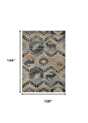 HomeRoots 9' Charcoal Gray and Tan Woodland Lodge Area Rug - Rustic Style, Durable, Easy-Clean for Cozy Spaces 9' X 12' 374424